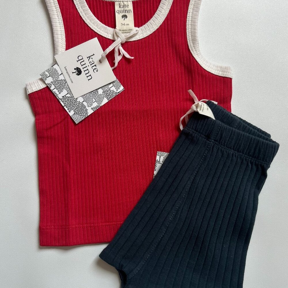 NWT Kate Quinn Baby 3-6M Red Tank Navy Shorts Cotton Set